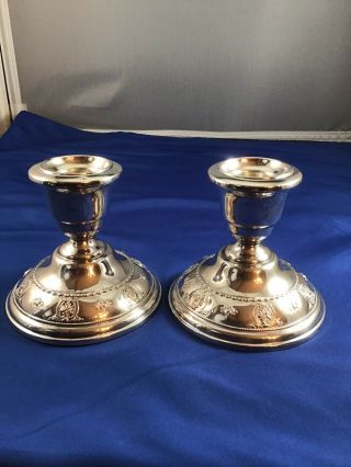 Wallace Rose Point Sterling Silver Set Of 2 Single Candle Holders 4640 - 9