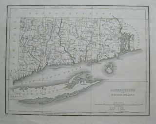 1835 Bradford Map Connecticut Rhode Island Canals Long Island Railroad