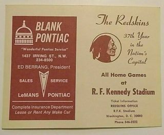 Rare 1973 Washington Redskins Pocket Schedule 37th Season In Wash Dc