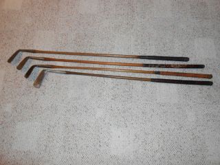4 Old Antique Wood Shaft (hickory) Smooth Face Golf Irons