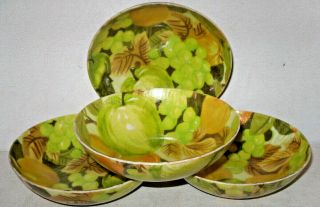 Vtg 1960s Retro Mid - Century Modern Fiberglass Salad Bowls (4) 6.  5 " Fruit Pattern