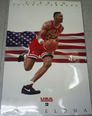 Vintage 1992 Usa Olympic Scottie Pippen Barcelona Nike Basketball Nba Poster