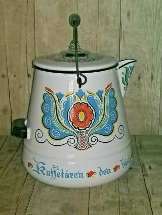 Vtg Berggren Swedish Enamelware Percolator Gallon Camping XL Coffee Pot Kettle 2
