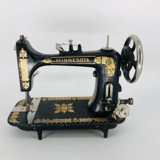Vintage Ornate Minnesota Sewing Machine Black With Gold Inlay Heavy Metal Usa