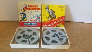 2 Vintage Castle Films 8mm Abbott And Costello Woody Woodpecker Boxes Reels