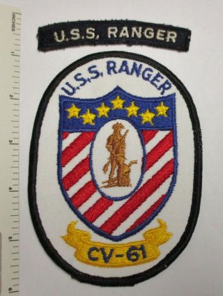 Us Navy Uss Ranger Cv - 61 Aircraft Carrier Patch & Ship Tab Vintage