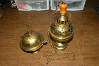 Vintage Antique Catholic Single Chain Incense Thurible Censer,  Boat And Spoon