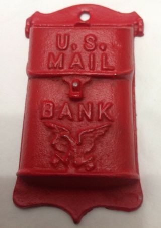 Vintage Cast Iron Penny Still U S Mail Bank Red A C Williams Old 5 1/4 "