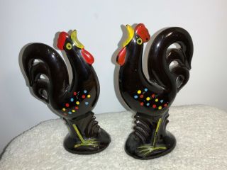 Vintage 6.  5” Artmark Black Rooster/ Chicken/ Bird Salt & Pepper Shaker Set