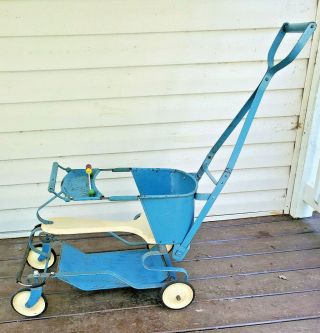 Vintage Parkway Wood And Metal Baby Buggy Stroller Walker Antique One Owner