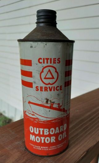 Vintage Cities Service Outboard Motor Oil Cone Top Can Full