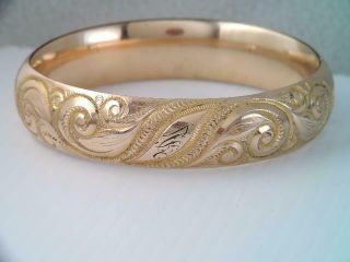 Very Wide Antique Victorian Gold Filled Hinged Bangle Bracelet Ornate Carved