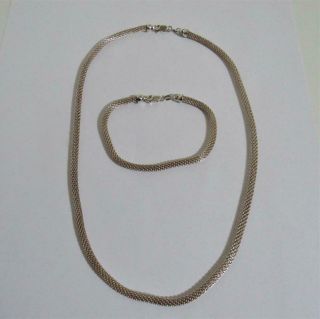 Vtg.  925 Sterling Silver Mesh Necklace And Bracelet Set Italy