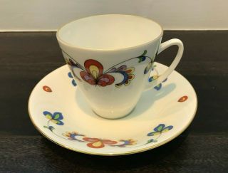 Porsgrund Norway Porcelain Cup And Saucer,  Farmer’s Rose 71 Vintage