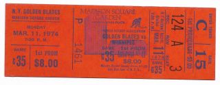 Wha Golden Blades Vs.  Winnipeg Jets Mar.  11,  1974 Full Ticket 124 A 3
