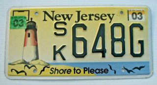 Jersey License Plate " Sk 648 G " Nj Lighthouse Ocean Beach Shore To Please