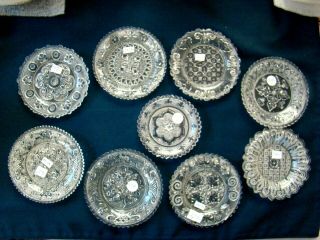 Antique Flint Glass Cup Plate Group Of 9: Very Lacy; Eapg,  Lacy,  Boston Sandwich