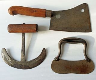Antique Primitive Kitchen Food / Herb Choppers And Cleaver