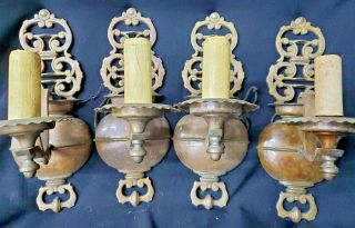 4 Vintage Antique Art Deco Brass Bronze Wall Sconce Electrical Candle Lights