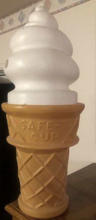Vintage Safe - T Ice Cream Cone 26 " Plastic Blow Mold Sign Display Vanilla