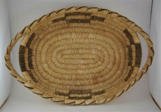 Antique Native American Basket Tray Sw Coyote Trks Oval Pima Papago Handles Db72