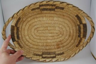 Antique Native American Basket Tray SW Coyote Trks Oval Pima Papago Handles DB72 2