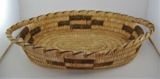 Antique Native American Basket Tray SW Coyote Trks Oval Pima Papago Handles DB72 3