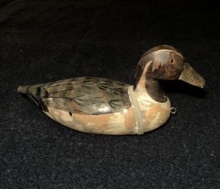 Vintage Antique Carved Wooden Pintail Drake Duck Decoy W/ Split Bottom,  11” Lng