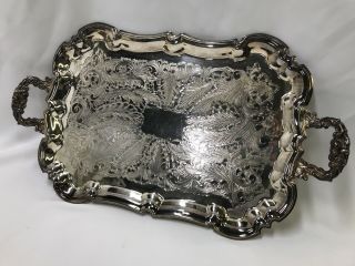 Antique Vtg Victorian Art Deco Serving Tray Butler Platter Silverplate Large 24 "