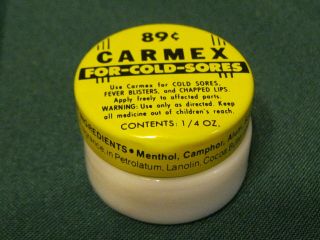 Vtg Carmex Lip Balm 1/4 Oz Metal Lid Milk Glass Jar 89 Cents