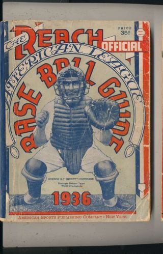 1936 Mickey Cochrane Reach Official American League Baseball Guide Vg