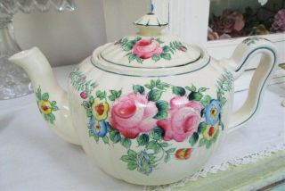 Fabulous Vintage Mikori Ware Teapot Hand Painted Roses Flowers Japan
