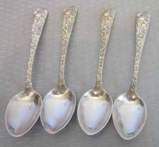 Antique Kirk & Son Repousse Sterling Silver Demitasse Spoon Set 4p Demi 4 - 1/8 "