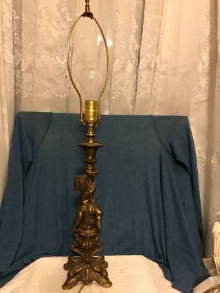 Antique L & L Wmc Nude Child/cherub Bronze Lamp 28 3/4 Inches Tall Art Nouveau