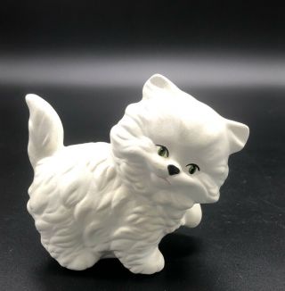 Vintage Fluffy White Angora Kitty Cat Ceramic Figurine Adorable