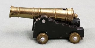 Vintage Small Brass Cannon Toy Civil War Cannon With Cast Iron Base 3 " Long