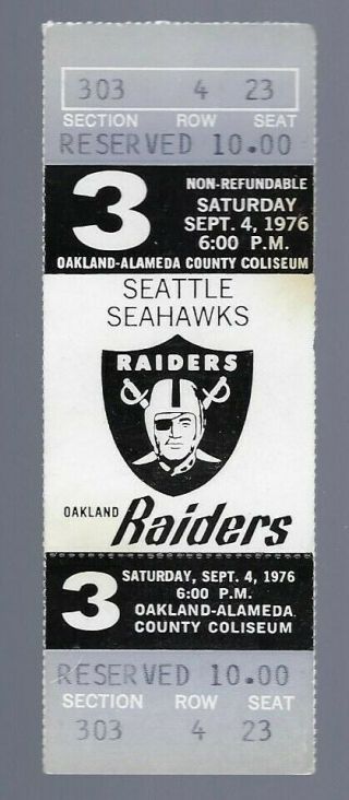 Vintage 1976 Nfl Seattle Seahawks (first Year) @ Oakland Raiders Full Ticket
