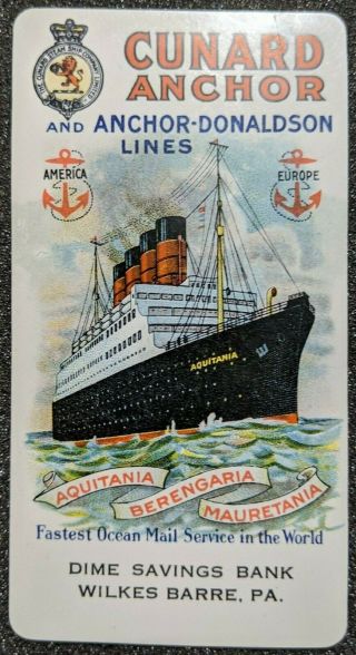 Cunard Anchor - Donaldson Lines Advertising Dime Savings Bank Pa Celluloid Card