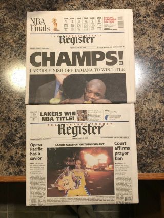 2000 Los Angeles Lakers Nba Champions Basketball Newspaper.  Kobe Bryant