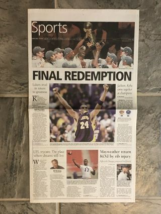 2009 Los Angeles Lakers Nba Champions Newspaper Kobe Bryant