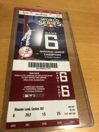 York Yankees 2009 World Series Game 6 Ticket Stub Yankees Vs Phillies