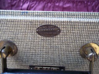 Antique Vintage Tweed Hard Shell AERO - WAY Travel Suitcase Luggage Set of 2 USA 3