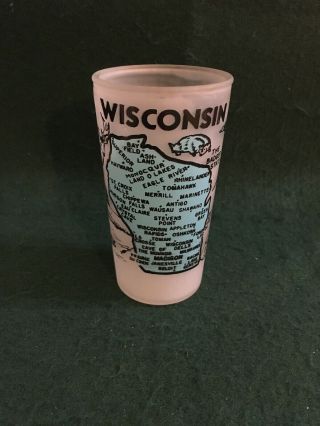 Vintage Wisconsin “ The Badger State” Souvenir Frosted Glass Tumbler