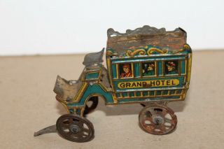 VINTAGE 1920 ' s TIN LITHOGRAPH PENNY TOY GRAND HOTEL HORSE DRAWN WAGON 2