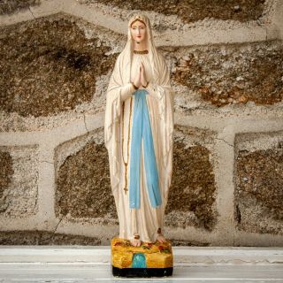 French Vintage Antique 1920s/30s Chalkware/plaster Our Lady Of Lourdes Statue