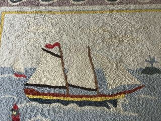 Vintage Claire Murray Hooked Wool Rug Nautical Sailboat Whale Lighthouse 2