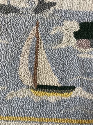 Vintage Claire Murray Hooked Wool Rug Nautical Sailboat Whale Lighthouse 3