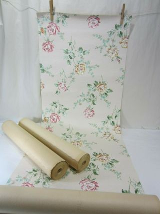 3 Vintage Rolls Of Wallpaper - Textured Floral Design