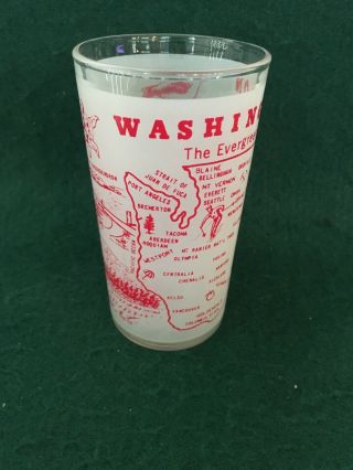 Vintage Washington State,  “ The Evergreen State”,  Souvenir Frosted Glass Tumbler