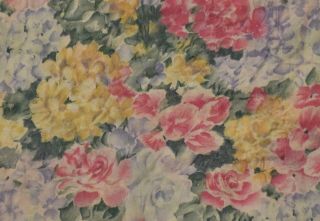 Pink Yellow Blue Floral Window Valance 94 " By 16.  5 " Cottage Vintage Curtains